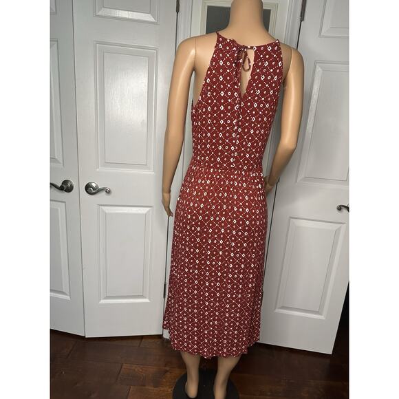 LOFT Ann Taylor Brick Red Sleeveless Geometric Print Midi Dress Size Medium - Picture 4 of 7